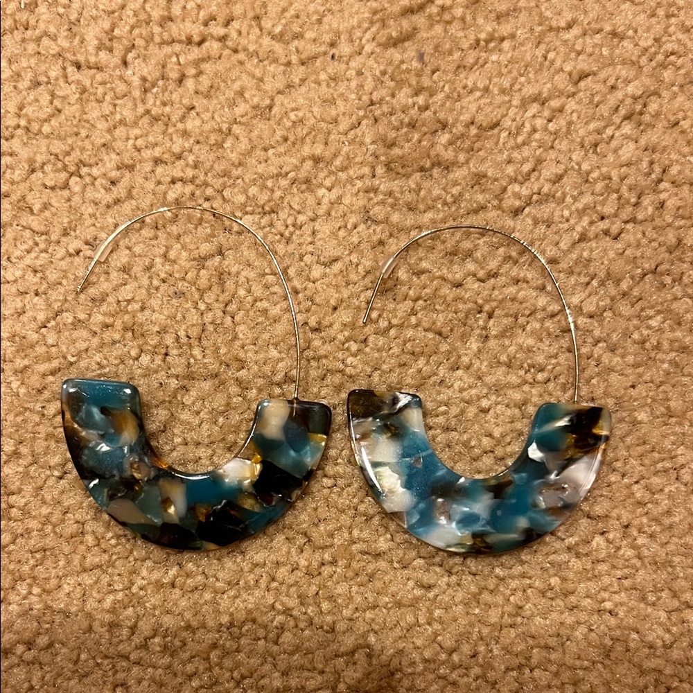 Blue and Brown Hoop Earrings